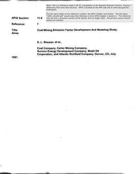 AP42 Section: 11.9 Reference: Title: Amax Coal Mining Emission Factor