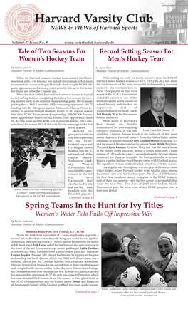Harvard Varsity Club NEWS & VIEWS of Harvard Sports