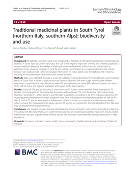 Traditional Medicinal Plants in South Tyrol (Northern Italy, Southern Alps): Biodiversity and Use Joshua Petelka1, Barbara Plagg2,3, Ina Säumel4* and Stefan Zerbe1