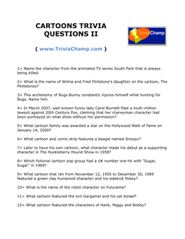 Cartoons Trivia Questions Ii