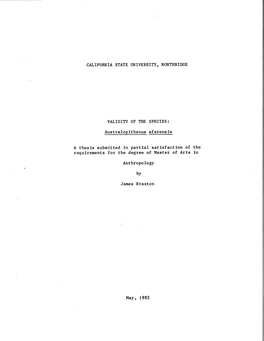 Australopithecus Afarensis a Thesis Submitted in Partial Satisfaction Of