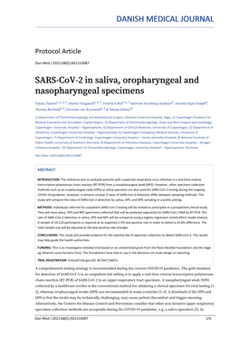 SARS-Cov-2 in Saliva, Oropharyngeal and Nasopharyngeal Specimens