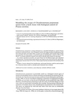 Modelling the Escape of Chondrostereum Purpureum Spores from a Larch Forest with Biological Control of Prun Us Serotina