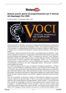 Domani Quarto Giorno Di Programmazione Per Il Festival Del Doppiaggio Voci 2009