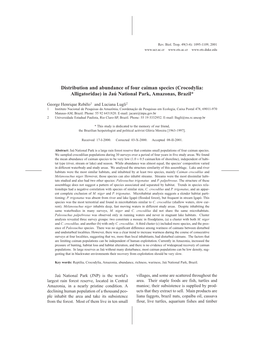 Distribution and Abundance of Four Caiman Species (Crocodylia: Alligatoridae) in Jaú National Park, Amazonas, Brazil*