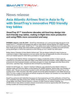 Asia Atlantic Airlines First in Asia to Fly with Smarttray's Innovative PED
