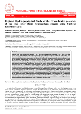 Regional Hydro-Geophysical Study of the Groundwater Potentials of the Imo River Basin Southeastern Nigeria Using Surficial Resistivity Data