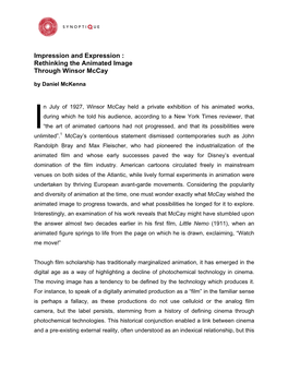 Impression and Expression : Rethinking the Animated Image Through Winsor Mccay by Daniel Mckenna