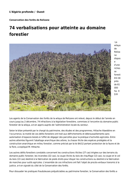 74 Verbalisations Pour Atteinte Au Domaine Forestier