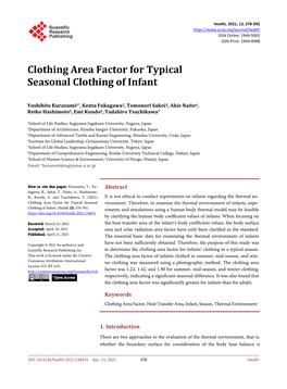 Clothing Area Factor for Typical Seasonal Clothing of Infant