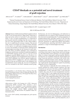 CD147 Blockade As a Potential and Novel Treatment of Graft Rejection