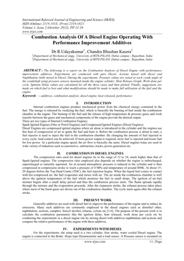 Combustion Analysis of a Diesel Engine Operating With