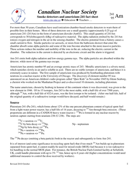 Smoke Detectors and Americium-241 Fact Sheet 95 Am  Education  Teachers …