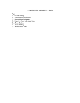 1952 Final Stats and Standings