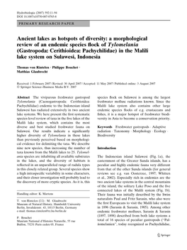 Ancient Lakes As Hotspots of Diversity: A