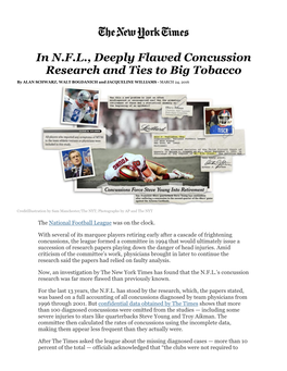 In N.F.L., Deeply Flawed Concussion Research and Ties to Big Tobacco