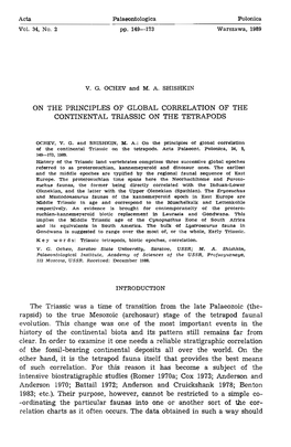 ON the PRINCIPLES of GLOBAL CORRELATION of the CONTINENTAL TRIASSIC on the TETRAPODS the Triassic Was a Time of Transition From