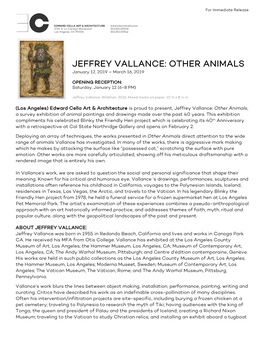 JEFFREY VALLANCE: OTHER ANIMALS January 12, 2019 – March 16, 2019