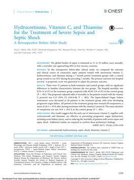 Hydrocortisone, Vitamin C, and Thiamine for the Treatment of Severe Sepsis and Septic Shock a Retrospective Before-After Study