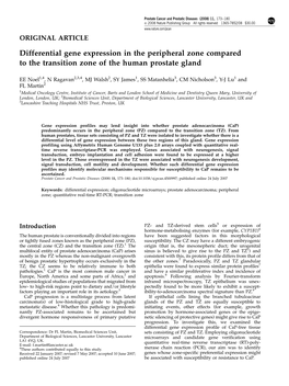 Differential Gene Expression in the Peripheral Zone Compared to the Transition Zone of the Human Prostate Gland