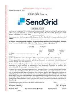 Sendgrid, Inc. Is Offering 7,700,000 Shares of Its Common Stock