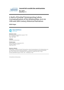 A Myth of Kinship? Reinterpreting Lakota Conceptualization of Kin Relationships Vis-À-Vis 19Th and 20Th Century Historical Narratives