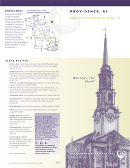 Walking Tour of Churches on College Hill (Providence–Downtown) WORCESTER 9 9 and Proceed Onto Memorial Leicester 122 90 Boulevard