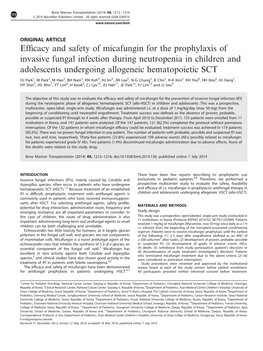 Efficacy and Safety of Micafungin for the Prophylaxis of Invasive Fungal