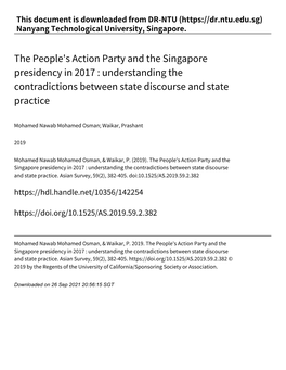 The People's Action Party and the Singapore Presidency in 2017 : Understanding the Contradictions Between State Discourse and State Practice