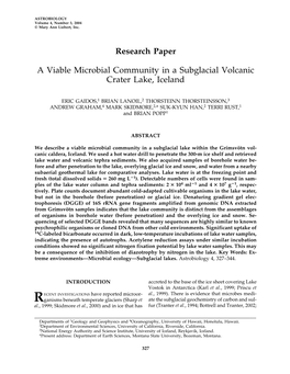 A Viable Microbial Community in a Subglacial Volcanic Crater Lake, Iceland