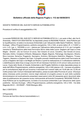 Bollettino Ufficiale Della Regione Puglia N. 112 Del 06/08/2015