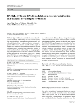 RANKL–OPG and RAGE Modulation in Vascular Calcification and Diabetes: Novel Targets for Therapy