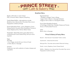 Breakfast Menu Prince St Bakery & Pastry Menu