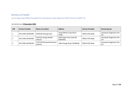 Ministry of Health List of Approved Offsite Providers for Polymerase Chain Reaction (PCR) Tests for COVID-19