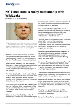 NY Times Details Rocky Relationship with Wikileaks 26 January 2011, by Chris Lefkow