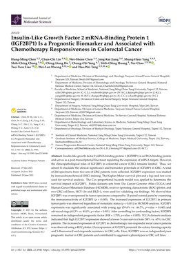 (IGF2BP1) Is a Prognostic Biomarker and Associated with Chemotherapy Responsiveness in Colorectal Cancer