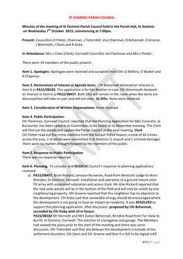 ST DOMINIC PARISH COUNCIL Minutes of the Meeting of St Dominic Parish Council Held in the Parish Hall, St Dominic on Wednesday 7