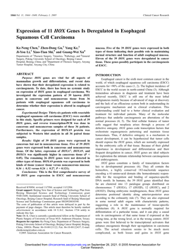 Expression of 11 HOX Genes Is Deregulated in Esophageal Squamous Cell Carcinoma