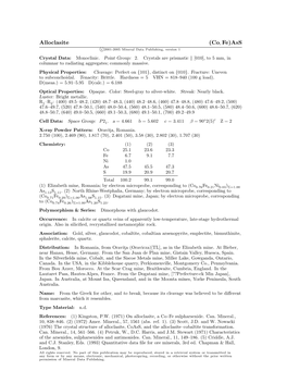 Alloclasite (Co, Fe)Ass C 2001-2005 Mineral Data Publishing, Version 1 Crystal Data: Monoclinic