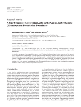 A New Species of Afrotropical Ants in the Genus Bothroponera (Hymenoptera: Formicidae: Ponerinae)