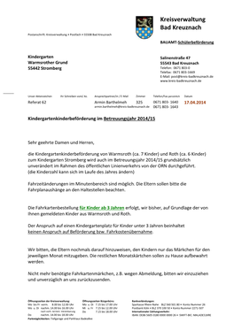 Kreisverwaltung Bad Kreuznach Postanschrift: Kreisverwaltung • Postfach • 55508 Bad Kreuznach