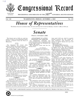 Congressional Record United States Th of America PROCEEDINGS and DEBATES of the 107 CONGRESS, SECOND SESSION