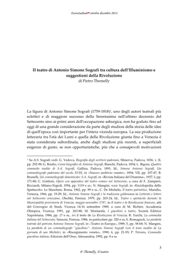 Il Teatro Di Antonio Simone Sografi Tra Cultura Dell'illuminismo E Suggestioni Della Rivoluzione
