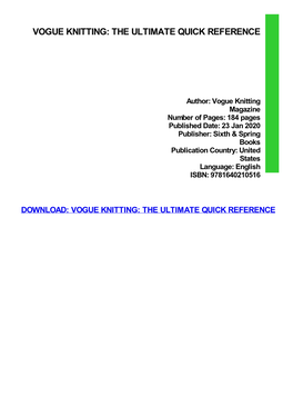 Vogue Knitting: the Ultimate Quick Reference Download Free