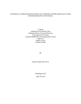 Il CINEMA E LE IDEOLOGIE POLITICHE ALLA MOSTRA INTERNAZIONALE D’ARTE CINEMATOGRAFICA DI VENEZIA