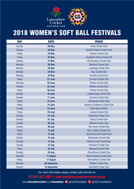 2018 Women's Soft Ball Festivals