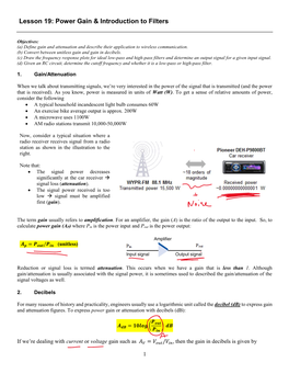 Lesson 19: Power Gain & Introduction to Filters