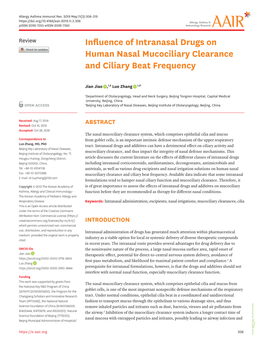 Influence of Intranasal Drugs on Human Nasal Mucociliary Clearance and Ciliary Beat Frequency