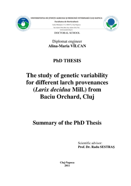 Larix Decidua Mill.) from Baciu Orchard, Cluj
