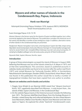 2. Henk Van Mastrigt. Mysore and Other Names of Islands in the Cenderawasih Bay, Papua, Indonesia